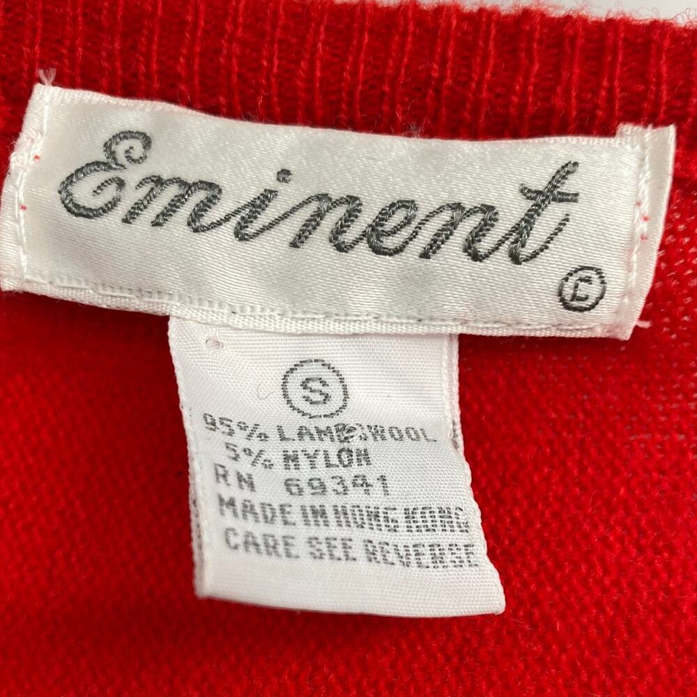 Vintage 80s Lambswool Sweater Beaded Sequined Oversized Red Gold Black Womens S - Picture 4 of 5